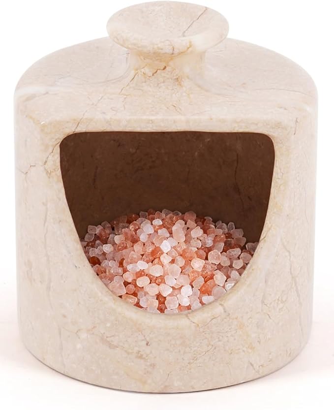 Radicaln Marble Salt Cellar 4.5" Inch Verona Handmade Salt Jar & Table Salt Storage For Kitchen Countertop, Ideal Pig Salt Container, Salts Dish & Sugar Bowl For Table