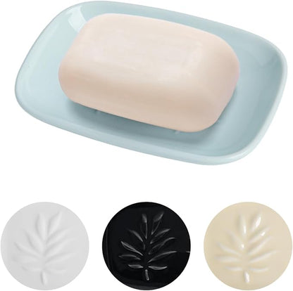 Ceramic Soap Dish for Bathroom and Kitchen, Non-Slip Bar Soap Holder with Fast Drain Design, Soap Saver Tray for Sink,Azure