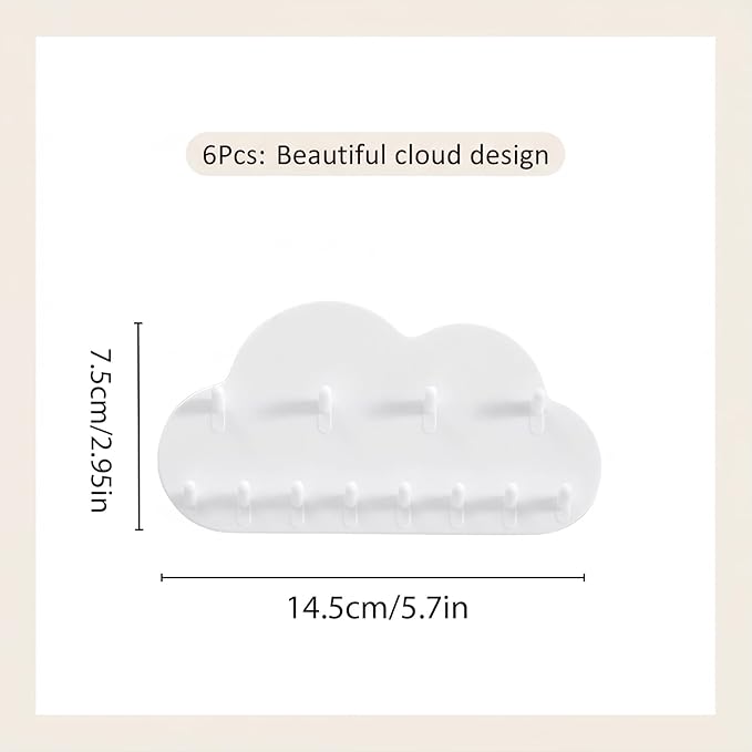 6 Pcs White Cloud Wall Jewelry Organizer, Jewelry Holder Wall for Necklaces & Earrings (5.71 × 2.95 in)