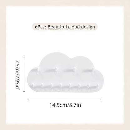6 Pcs White Cloud Wall Jewelry Organizer, Jewelry Holder Wall for Necklaces & Earrings (5.71 × 2.95 in)