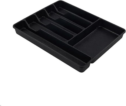 Morcte 1-Pack Plastic Silverware Cutlery Tray Organizer, Cutlery Holder Trays, Black