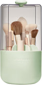 EACHY Makeup Brush Holder with Lid, 360° Rotating Vanity Organizer for Brushes, Dustproof Cosmetic Display Case, 7 Compartments, Waterproof Plastic (Green)