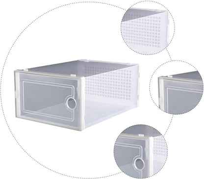 2Pcs Plastic Shoe Storage Boxes Drawer-Style Sturdy Organizers for Dormitory and Closet White Stackable Shoe Containers for and Boots