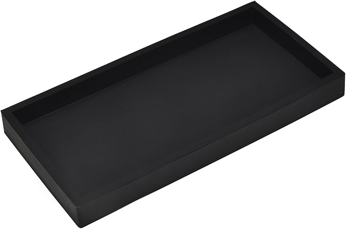 DNC 2PC 7.9" Small Bathroom Vanity Tray for Counter, Silicone Kitchen Sink Soap Tray for Countertop Dish Holder Dispenser Toilet Tank Desk Organizer Black
