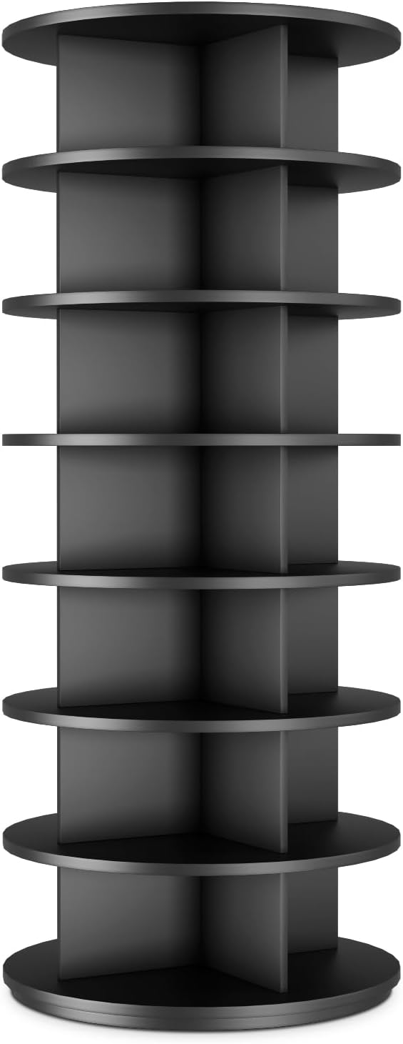 Rotating Shoe Rack 7 Tier Spinning Shoes Organizer Tower for 28-32 Pairs Lazy Susan 360 Revolving Shoe Storage Cabinet Rotate Shoe Handbag Rack Round Carousel for Closet, Bedroom (Black)