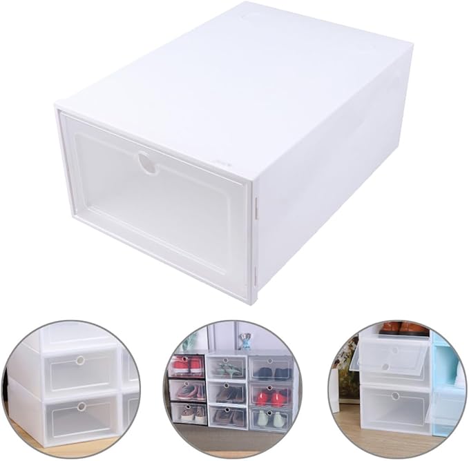 Lurrose 6pcs Stackable Shoes Organizer Boxes 33x24x14cm Plastic Dustproof Drawer Shoe Storage Container for Men Space-saving Closet Storage