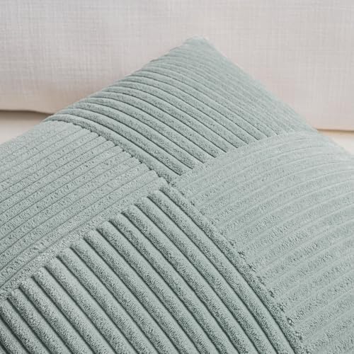 Fancy Homi 2 Packs Grey Blue Lumbar Decorative Throw Pillow Covers 16x26 Inch for Living Room Couch Bed Sofa, Farmhouse Boho Home Decor, Soft Striped Corduroy Rectangle Accent Cushion Case 65x40 cm - Image 3