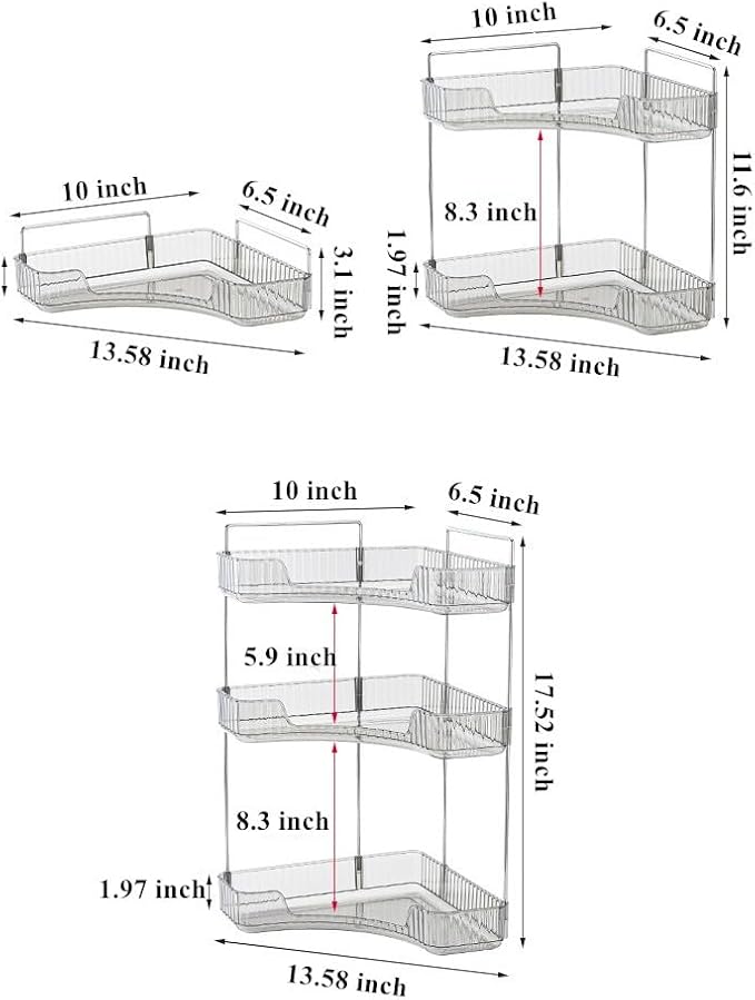 Grey 3-Tier Vanity Organizer - Bathroom Counter Shelf for Cosmetics, Toiletries, Lotions, Perfumes