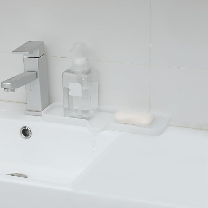 MicoYang Silicone Bathroom Soap Dishes with Drain Spout-Bathroom and Kitchen Sink Organizer,Sponge Holder,Dish Soap Tray,Perfect for Dispenser,Scrubber,Bottle,Cup on Sink or Counter-Translucent 12"×4"