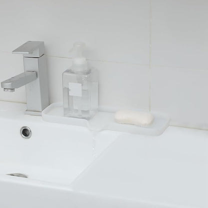 MicoYang Silicone Bathroom Soap Dishes with Drain Spout-Bathroom and Kitchen Sink Organizer,Sponge Holder,Dish Soap Tray,Perfect for Dispenser,Scrubber,Bottle,Cup on Sink or Counter-Translucent 12"×4"