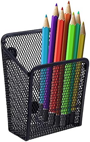 Performore Magnetic Metal Mesh Pencil Holder, Black Stainless Steel Pen Holder with Magnets, Basket Storage Organizer for Whiteboard, Blackboard, Kitchen, Locker, Home, or Office (1) by RingBinder