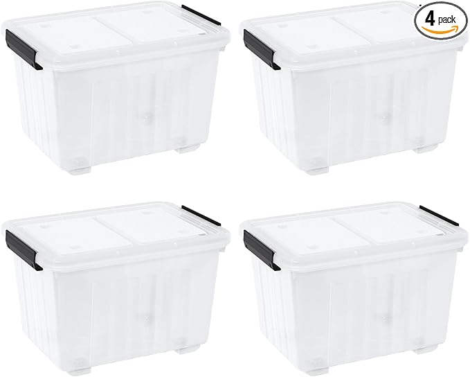 50 Quarts Plastic Storage Boxes, Large Clear Bins with Lids and Wheels Set of 4