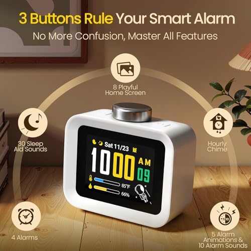 AIRIVO Alarm Clock, Colorful LCD Display with 8 Visual Themes, 4 Digital Alarms with 30 White Noise for Bedrooms, 112dB Loud Alarm Clock with Hourly Chime for Heavy Sleepers, Gift for Kids Teens - Image 6