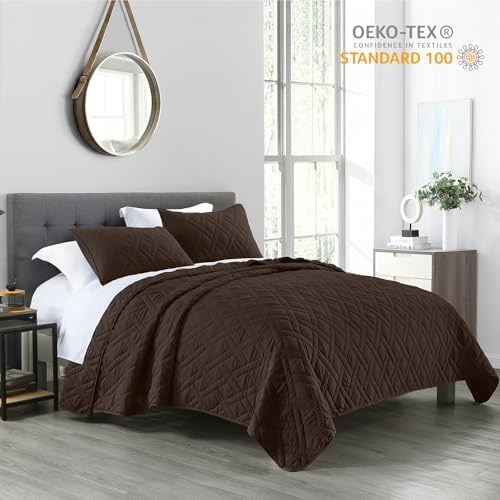 HORIMOTE HOME Quilt Set King Size Chocolate, Classic Geometric Diamond Stitched Pattern, Ultra Soft Microfiber Lightweight Bedding Bedspread Coverlet for All Season with 1 Quilt 2 Pillow Shams - Image 2