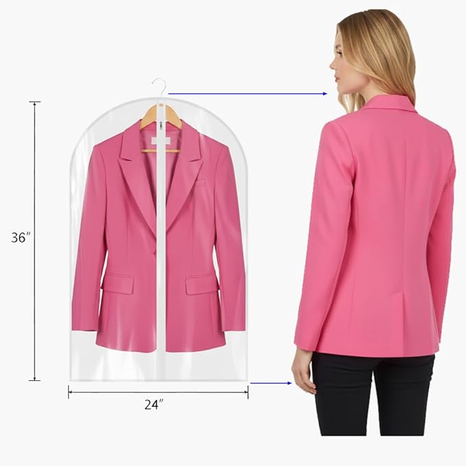 36” All Clear Garment Bags for Women Suit Bags - PEVA Waterproof Suit Cover with Zipper for,Hanging Clothes, Coats - Durable Dresser for Closet Storage, Dustproof & Moisture Resistant - 36”/2 Pack