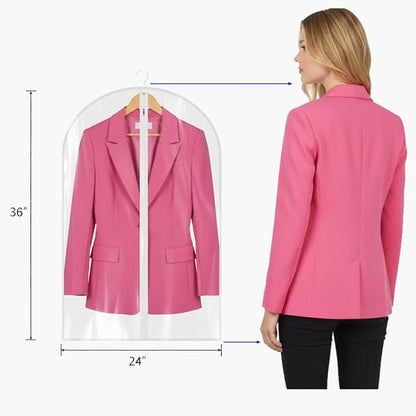 36” All Clear Garment Bags for Women Suit Bags - PEVA Waterproof Suit Cover with Zipper for,Hanging Clothes, Coats - Durable Dresser for Closet Storage, Dustproof & Moisture Resistant - 36”/2 Pack