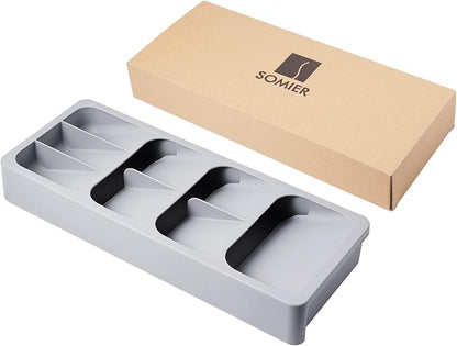 Expandable Kitchen Drawer Organizer, Adjustable Cutlery Trays and Utensil Holder, Kitchen Drawer Dividers Storage for Silverware, Flatware, Knives, Spoons, Gray