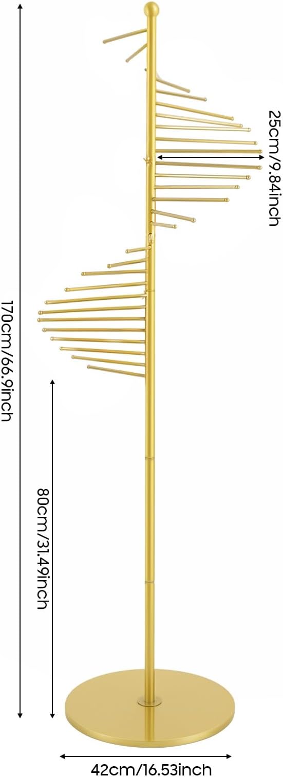 Scarf Display Rack 5.58ft Modern Freestanding Scarf Display Rack for Retail Stores, Homes & Offices, Spiral Iron Stand (Gold)
