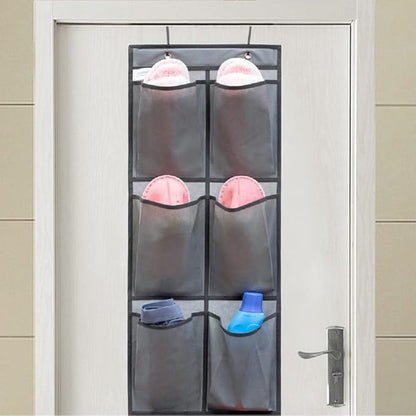 Over The Narrow Door Shoe Organizer Hanging 6 Large Fabric Pockets Back Door Shoe Holder for Closet with 2 Hooks (GREY)