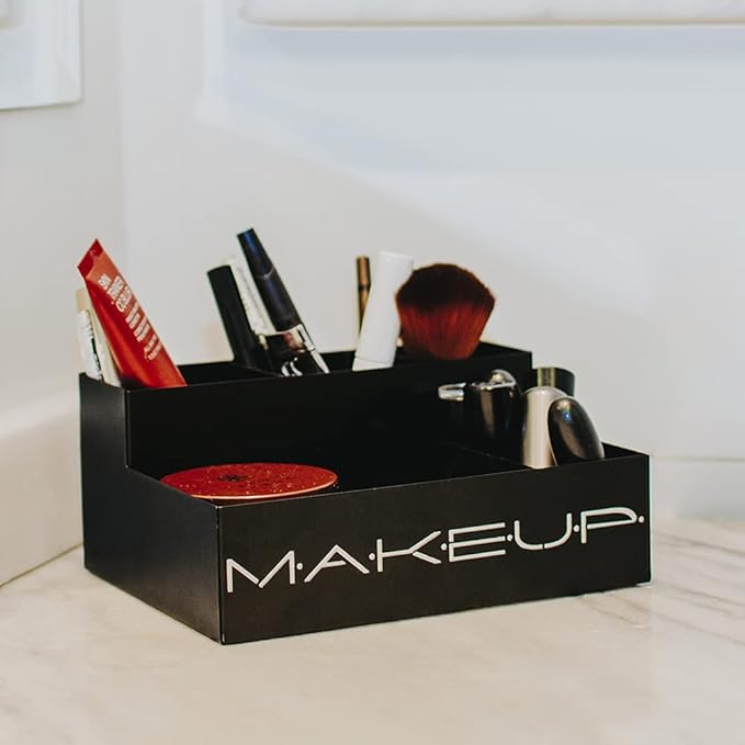 GEGUTON Makeup Organizer Box - Organization Display for Makeups, Cosmetics Steel Storage Set for Vanity, Birthday Gifts for Mom, Women & Girls, Gift for Her - Beauty Collection - Black
