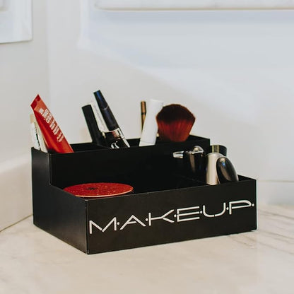 GEGUTON Makeup Organizer Box - Organization Display for Makeups, Cosmetics Steel Storage Set for Vanity, Birthday Gifts for Mom, Women & Girls, Gift for Her - Beauty Collection - Black