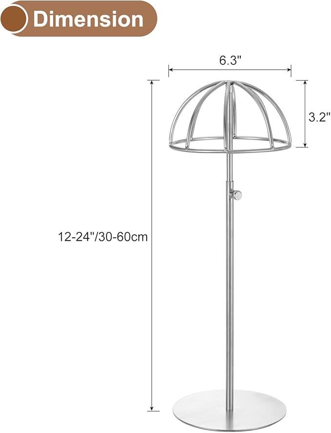 uxcell Metal Hat Display Stand 2 Pack Adjustable Tabletop Hat and Wig Rack Holder for Baseball Cap, Fedora Hat, Cowboy Hat - Silver