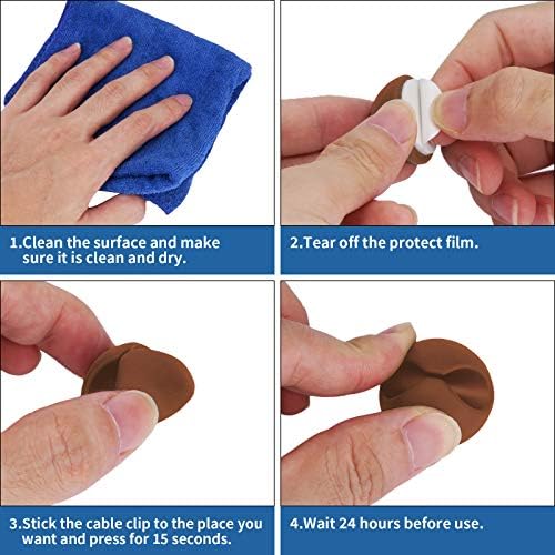 CHEFBEE 8 Pack Adhesive Cable Clips Cord Organizer for Desk, Coffee - Image 3