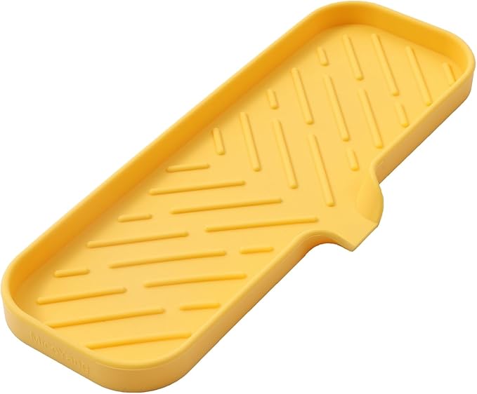 MicoYang Silicone Bathroom Soap Dishes with Drain Spout-Bathroom and Kitchen Sink Organizer,Sponge Holder,Dish Soap Tray,Perfect for Dispenser,Scrubber,Bottle,Cup on Sink or Counter-Yellow 12"×4"