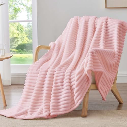 BEDELITE Ribbed Pink Throw Blanket for Couch, 50"x60" by BEDELITE
