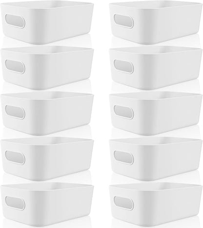 Zopeal Plastic Storage Bins 10 Pcs White Pantry Organizer Bins Small Baskets Storage Containers for Home Kitchen (12 x 8 x 5 Inches)