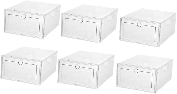 Cabilock 6Pcs Transparent Stackable Shoe Storage Boxes Plastic Drawer Type Organizer for Shoes Wear Resistant with Reinforced Design and Visual Access