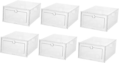 Cabilock 6Pcs Transparent Stackable Shoe Storage Boxes Plastic Drawer Type Organizer for Shoes Wear Resistant with Reinforced Design and Visual Access