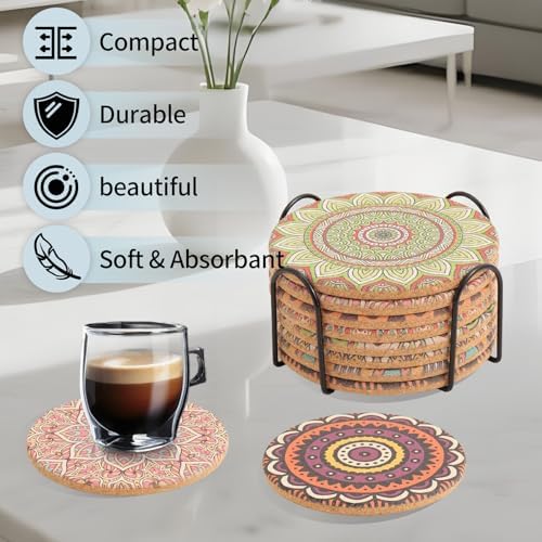 Cork Coasters Set of 8 with Holder, Colorful Drink Coasters for Mug - Image 6