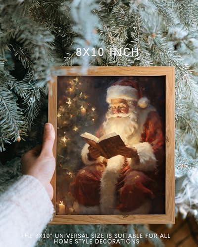 Vodefoad Vintage Christmas Claus Wall Art Santa Claus Reading Book Xmas Oil Canvas Prints Cottagecore Decor Academia Xmas Decor Winter Print for Holiday Christmas Dec - 8x10Inch Unframe - Image 3