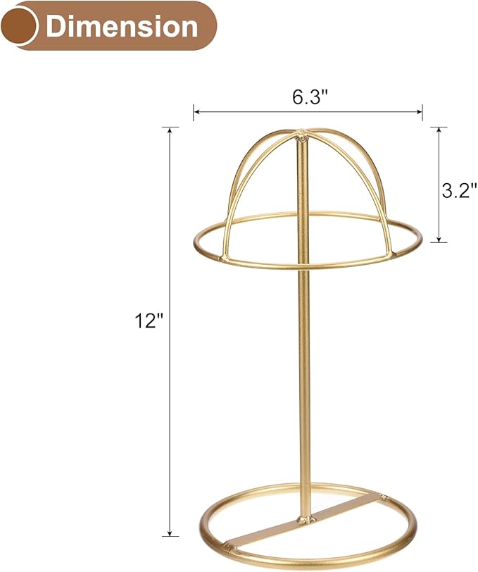 uxcell Metal Hat Display Stand 2 Pack Tabletop Hat and Wig Rack Holder Freestanding for Baseball Cap, Fedora Hat, Cowboy Hat - Gold, 12 Inch