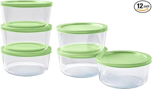 12-Piece Glass Food Storage Containers Set (6 Containers + 6 BPA-Free Lids) | 2-Cup, Leakproof | Microwave, Freezer, Oven & Dishwasher Safe | Ideal for Meal Prep & Pantry Organization, Pistachio