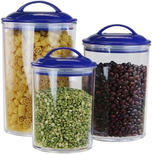 Food Storage Containers, BPA Free Airtight Canisters for Cereal, Pasta, Sugar, Coffee, Flour, Cookies, Loose Tea, for Kitchen Organization, Set of 3 by Reston Lloyd, Indigo
