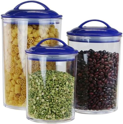 Food Storage Containers, BPA Free Airtight Canisters for Cereal, Pasta, Sugar, Coffee, Flour, Cookies, Loose Tea, for Kitchen Organization, Set of 3 by Reston Lloyd, Indigo