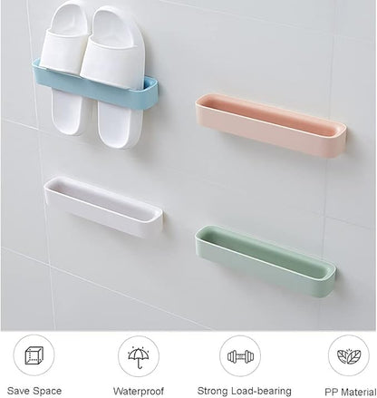 Wall Mounted Shoe Rack with Sticky Hanging Strips, Hanging Shoe Organizer for Bathroom, Door Shoe Hangers,premium Slippers Rack, Shoe Rack for Door (white+green)