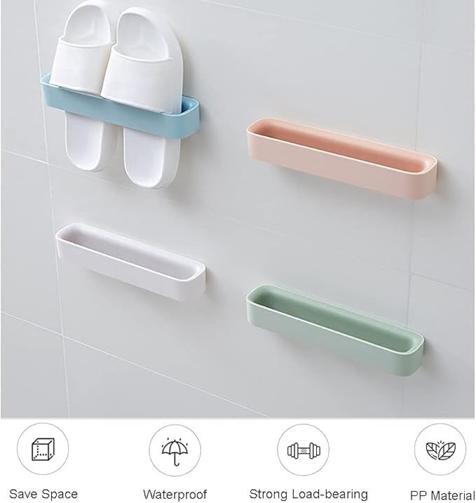 Wall Mounted Shoe Rack with Sticky Hanging Strips, Hanging Shoe Organizer for Bathroom, Door Shoe Hangers,premium Slippers Rack, Shoe Rack for Door (blue+red)