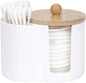 Adorila Compact Cotton Pad & Swab Holder with Bamboo Lid, Dust-Free Space-Saving Bathroom Vanity Organizer for Floss (White)