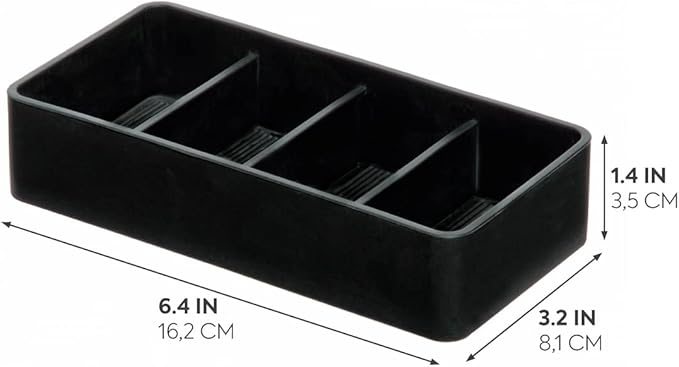 iDesign The Sarah Tanno Collection 4 Slot Silicone Cosmetic Drawer Organizer, Black
