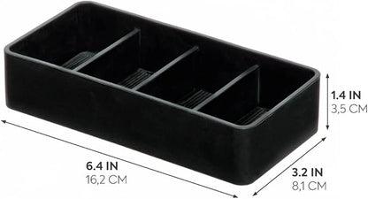 iDesign The Sarah Tanno Collection 4 Slot Silicone Cosmetic Drawer Organizer, Black