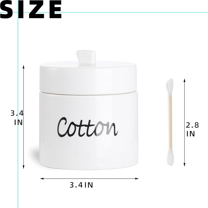 LEETOYI Ceramic Cotton Swabs Holder Organizer with Lid,Storage Canisters for Cotton Swabs, White