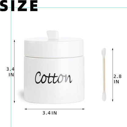 LEETOYI Ceramic Cotton Swabs Holder Organizer with Lid,Storage Canisters for Cotton Swabs, White