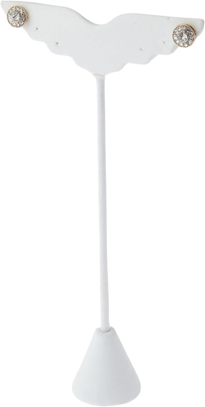 Plymor White Faux Leather Wing Shaped, Three Pair Earring Display Stand, 3" W x 1.25" D x 6.75" H (Pack of 3)