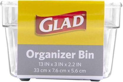 Glad Plastic Drawer Storage Tray – Heavy Duty Organizer Bin for Home, Kitchen, Bath, Bedroom, Office | Non-Slip Feet, 13" x 3.25", Clear