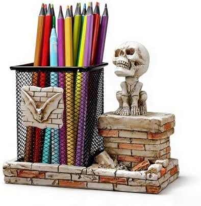 Skull Pencil Holder, Skeleton Pen Cup, Mesh Pen Holder for Desk Office Pen Organizer, Pencil Cup Storage Containers by Daisylily