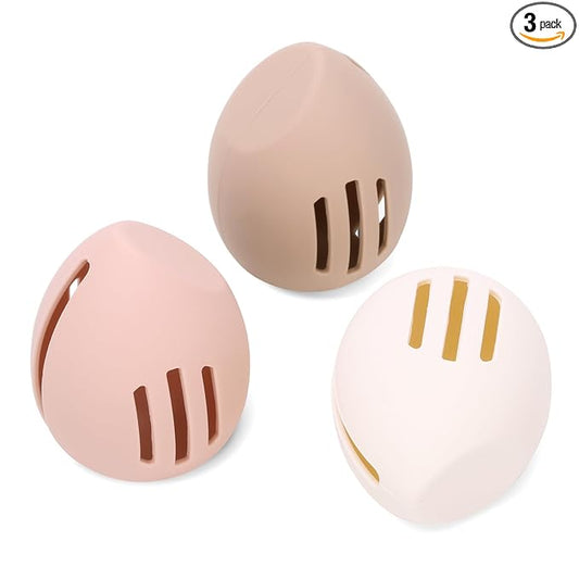 3 Pcs Makeup Sponge Holder, Cosmetic Travel Cases, Egg-shaped Blender Storage, Durable Silicone Organizer for Wet or Dry Makeup Sponges, Space-Saving, Easy to Clean (white/pink/khaki)