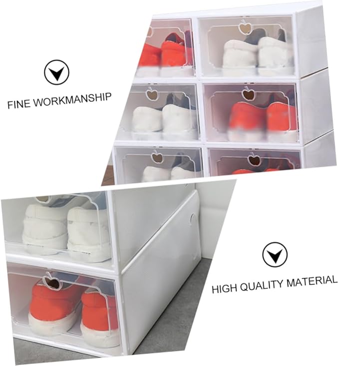 Gatuida 6pcs Large Plastic Shoe Storage Boxes with Flip- Design, Thickened Stackable Shoe Organizer for Closet Storage, Pearl White